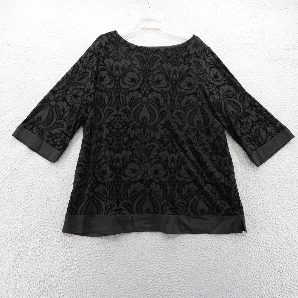 Charter Club Velvet Burnout Tunic Top 3X Black Womens Tonal Floral Print Classic
